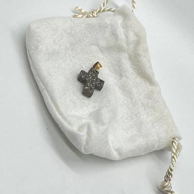 LOT 111: Carved Drusy Cross Pendant with 14K Gold