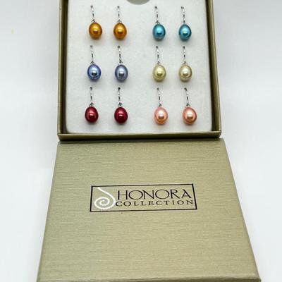 LOT 112: Set of 6 Cultured Pearl Drop Earrings by Honora
