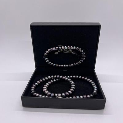 LOT 113: Honora Cultured Freshwater Pearls Set - 18" Necklace. Stretch Bracelet, Pierced Stud Earrings
