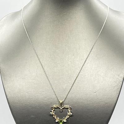 LOT 114: Sterling Silver Shamrock Heart Pendant w/ Peridot