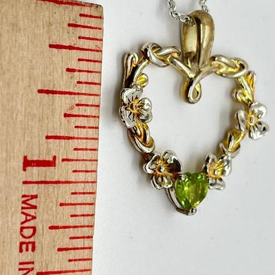 LOT 114: Sterling Silver Shamrock Heart Pendant w/ Peridot