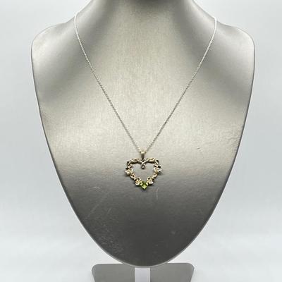 LOT 114: Sterling Silver Shamrock Heart Pendant w/ Peridot