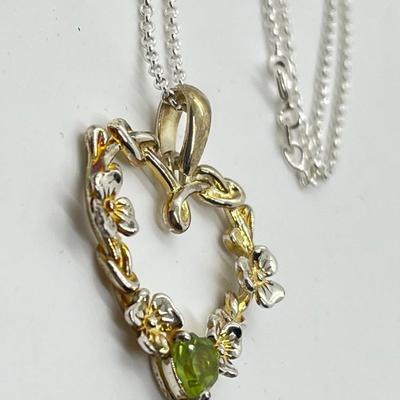 LOT 114: Sterling Silver Shamrock Heart Pendant w/ Peridot