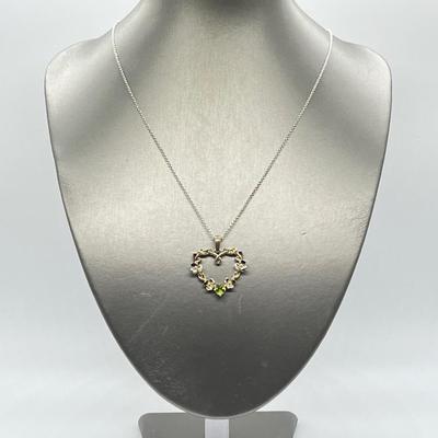 LOT 114: Sterling Silver Shamrock Heart Pendant w/ Peridot