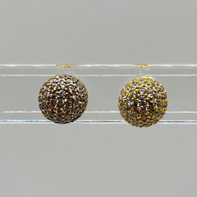 LOT 115: Gold Vermeil on Sterling Silver and CZ Stud Earrings Milor Italy
