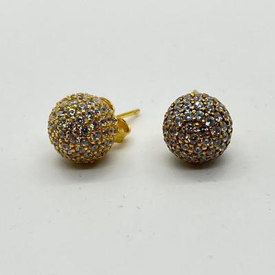 LOT 115: Gold Vermeil on Sterling Silver and CZ Stud Earrings Milor Italy