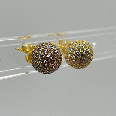LOT 115: Gold Vermeil on Sterling Silver and CZ Stud Earrings Milor Italy