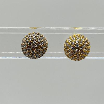 LOT 115: Gold Vermeil on Sterling Silver and CZ Stud Earrings Milor Italy