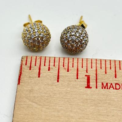 LOT 115: Gold Vermeil on Sterling Silver and CZ Stud Earrings Milor Italy