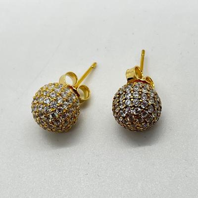 LOT 115: Gold Vermeil on Sterling Silver and CZ Stud Earrings Milor Italy
