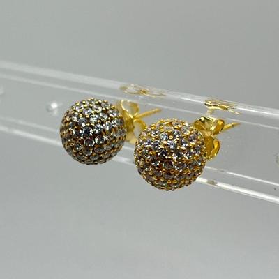 LOT 115: Gold Vermeil on Sterling Silver and CZ Stud Earrings Milor Italy