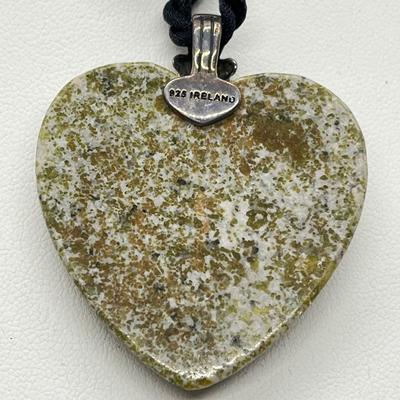 LOT 116: Connemara Marble and Sterling Heart Pendant -Made in Ireland - on 18" Cord Necklace