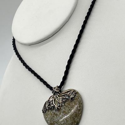 LOT 116: Connemara Marble and Sterling Heart Pendant -Made in Ireland - on 18" Cord Necklace