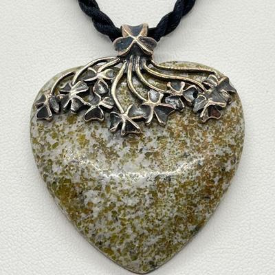LOT 116: Connemara Marble and Sterling Heart Pendant -Made in Ireland - on 18" Cord Necklace