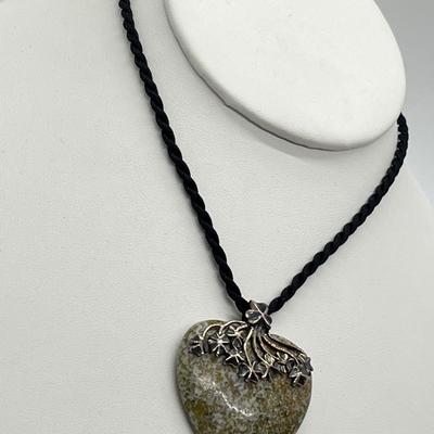 LOT 116: Connemara Marble and Sterling Heart Pendant -Made in Ireland - on 18" Cord Necklace