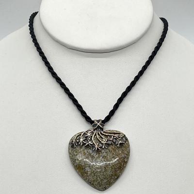 LOT 116: Connemara Marble and Sterling Heart Pendant -Made in Ireland - on 18" Cord Necklace