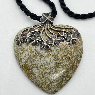LOT 116: Connemara Marble and Sterling Heart Pendant -Made in Ireland - on 18" Cord Necklace