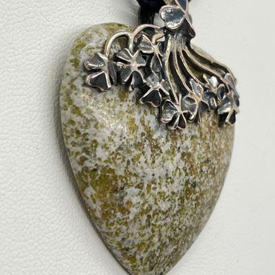 LOT 116: Connemara Marble and Sterling Heart Pendant -Made in Ireland - on 18" Cord Necklace
