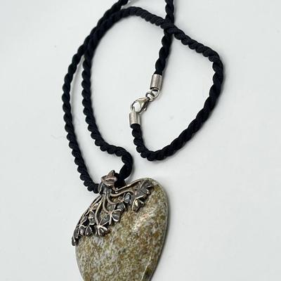 LOT 116: Connemara Marble and Sterling Heart Pendant -Made in Ireland - on 18" Cord Necklace