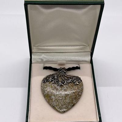 LOT 116: Connemara Marble and Sterling Heart Pendant -Made in Ireland - on 18" Cord Necklace