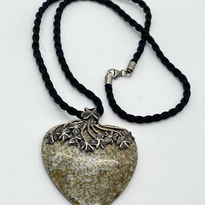 LOT 116: Connemara Marble and Sterling Heart Pendant -Made in Ireland - on 18" Cord Necklace