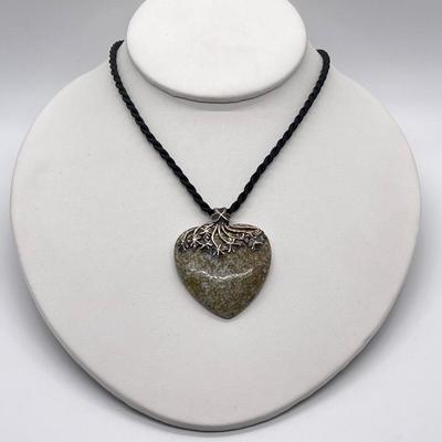 LOT 116: Connemara Marble and Sterling Heart Pendant -Made in Ireland - on 18" Cord Necklace