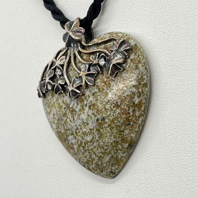 LOT 116: Connemara Marble and Sterling Heart Pendant -Made in Ireland - on 18" Cord Necklace