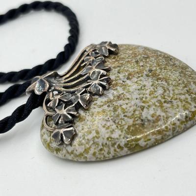 LOT 116: Connemara Marble and Sterling Heart Pendant -Made in Ireland - on 18" Cord Necklace