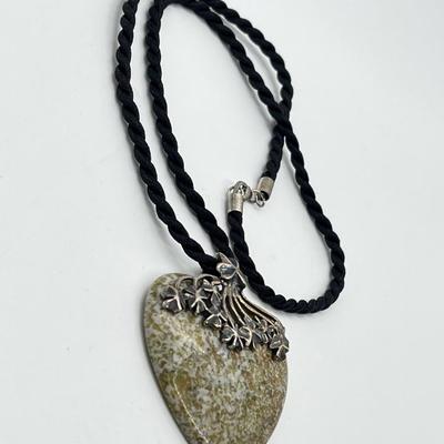 LOT 116: Connemara Marble and Sterling Heart Pendant -Made in Ireland - on 18" Cord Necklace