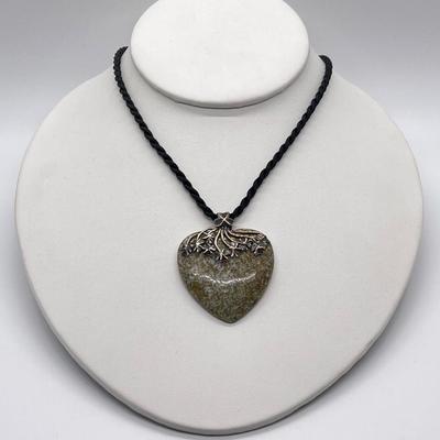 LOT 116: Connemara Marble and Sterling Heart Pendant -Made in Ireland - on 18" Cord Necklace