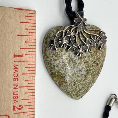 LOT 116: Connemara Marble and Sterling Heart Pendant -Made in Ireland - on 18" Cord Necklace