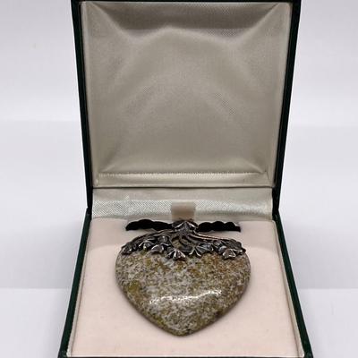 LOT 116: Connemara Marble and Sterling Heart Pendant -Made in Ireland - on 18" Cord Necklace