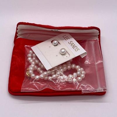 LOT 123: Lee Sands Cultured Pear 18" Necklace and Earrings Set