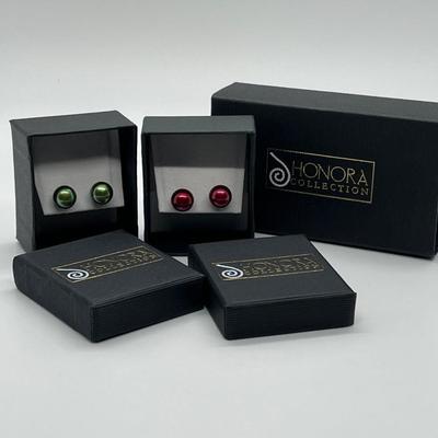 LOT 124: Set of Two Honora Cultured Pearl Pierced Stud Earrings