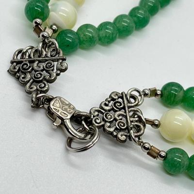 LOT 128: Lee Sands Triple Strand Aventurine & Mother-Of-Pearl 18" Necklace