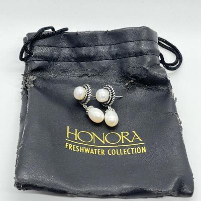 LOT 129: Honora Cultured Freshwater Pearl and Sterling Silver Earrings