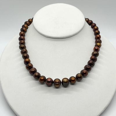 LOT 132: Honora Chocolate 9-11.5mm Ringed Cultured Freshwater Pearl 18" Necklace