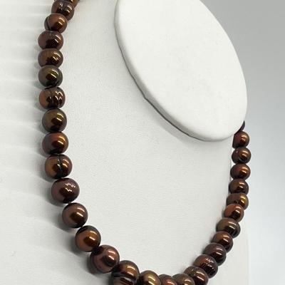 LOT 132: Honora Chocolate 9-11.5mm Ringed Cultured Freshwater Pearl 18" Necklace