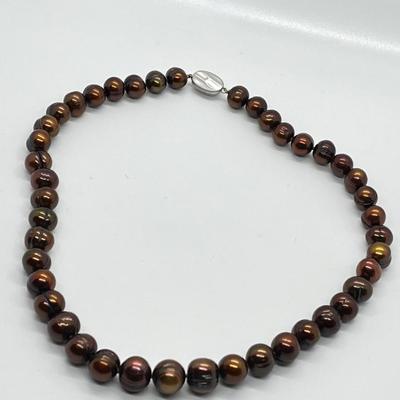 LOT 132: Honora Chocolate 9-11.5mm Ringed Cultured Freshwater Pearl 18" Necklace