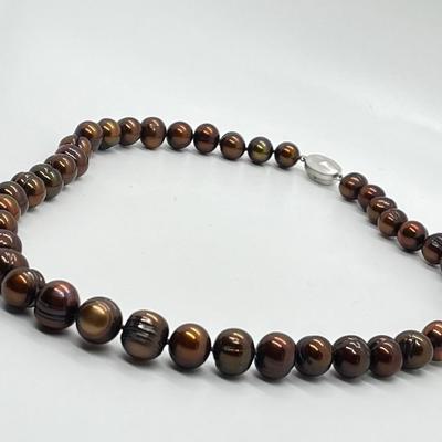 LOT 132: Honora Chocolate 9-11.5mm Ringed Cultured Freshwater Pearl 18" Necklace