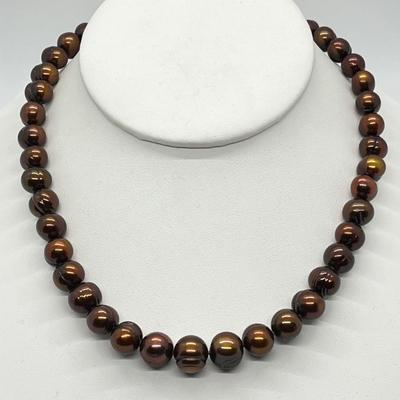 LOT 132: Honora Chocolate 9-11.5mm Ringed Cultured Freshwater Pearl 18" Necklace