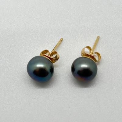 LOT 133: Honora 8mm Black Cultured Freshwater Pearl Stud Earrings with 14K Gold Posts