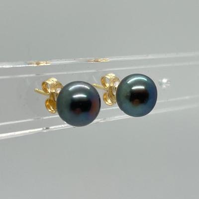 LOT 133: Honora 8mm Black Cultured Freshwater Pearl Stud Earrings with 14K Gold Posts