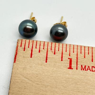 LOT 133: Honora 8mm Black Cultured Freshwater Pearl Stud Earrings with 14K Gold Posts
