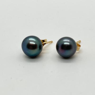LOT 133: Honora 8mm Black Cultured Freshwater Pearl Stud Earrings with 14K Gold Posts