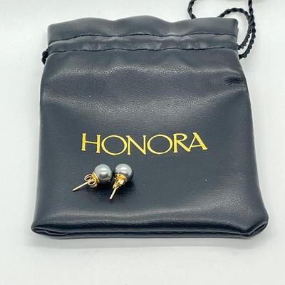 LOT 133: Honora 8mm Black Cultured Freshwater Pearl Stud Earrings with 14K Gold Posts