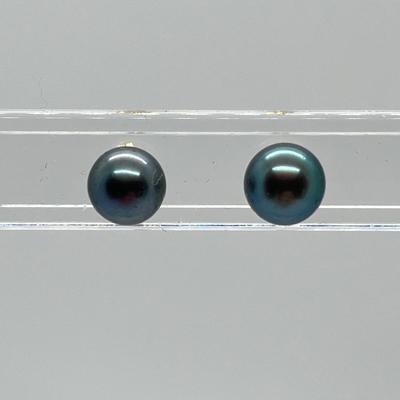 LOT 133: Honora 8mm Black Cultured Freshwater Pearl Stud Earrings with 14K Gold Posts