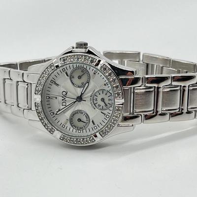 LOT 134: Diamonique Silvertone Sub-Dial Adjustable Bracelet Watch (Needs Battery)