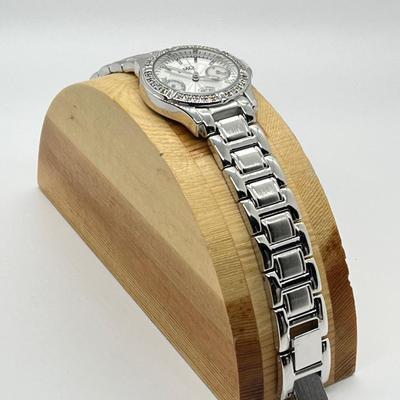 LOT 134: Diamonique Silvertone Sub-Dial Adjustable Bracelet Watch (Needs Battery)