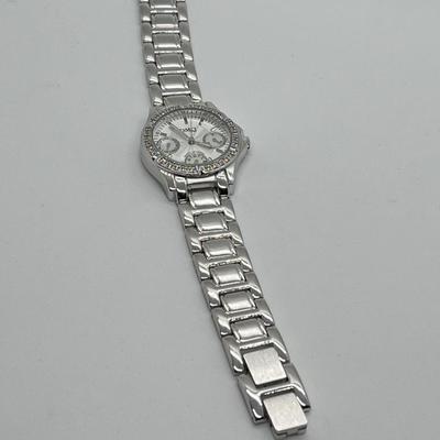 LOT 134: Diamonique Silvertone Sub-Dial Adjustable Bracelet Watch (Needs Battery)